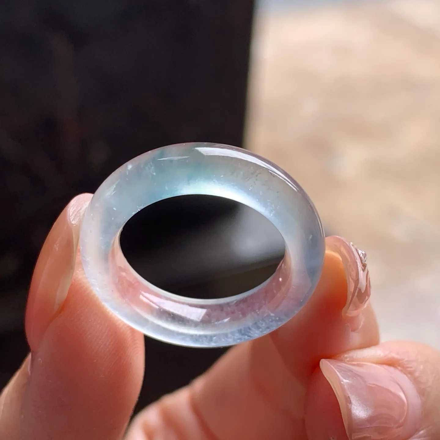 Natural Type A Glassy Jadeite Band Ring, Colorless, 17.1mm (3)