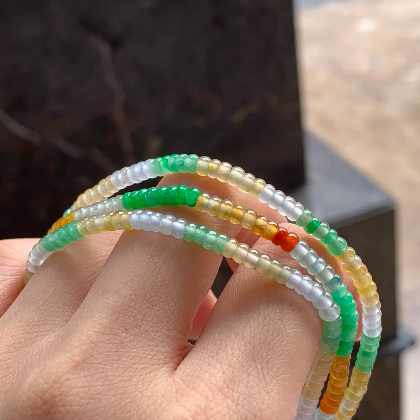 Type A Jadeite Abacus Bead Strand, Icy Three-Color, 3.4mm (8)
