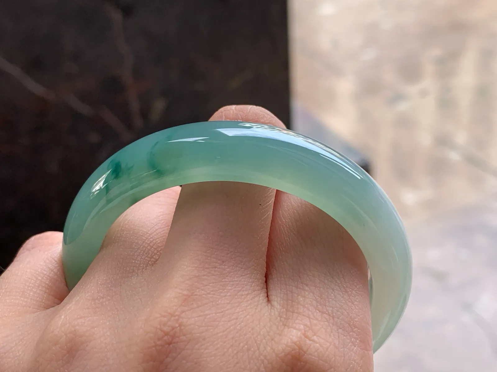 Type A Jadeite Flat Bangle, Icy-Glutinous Green Flower, 54mm (8)