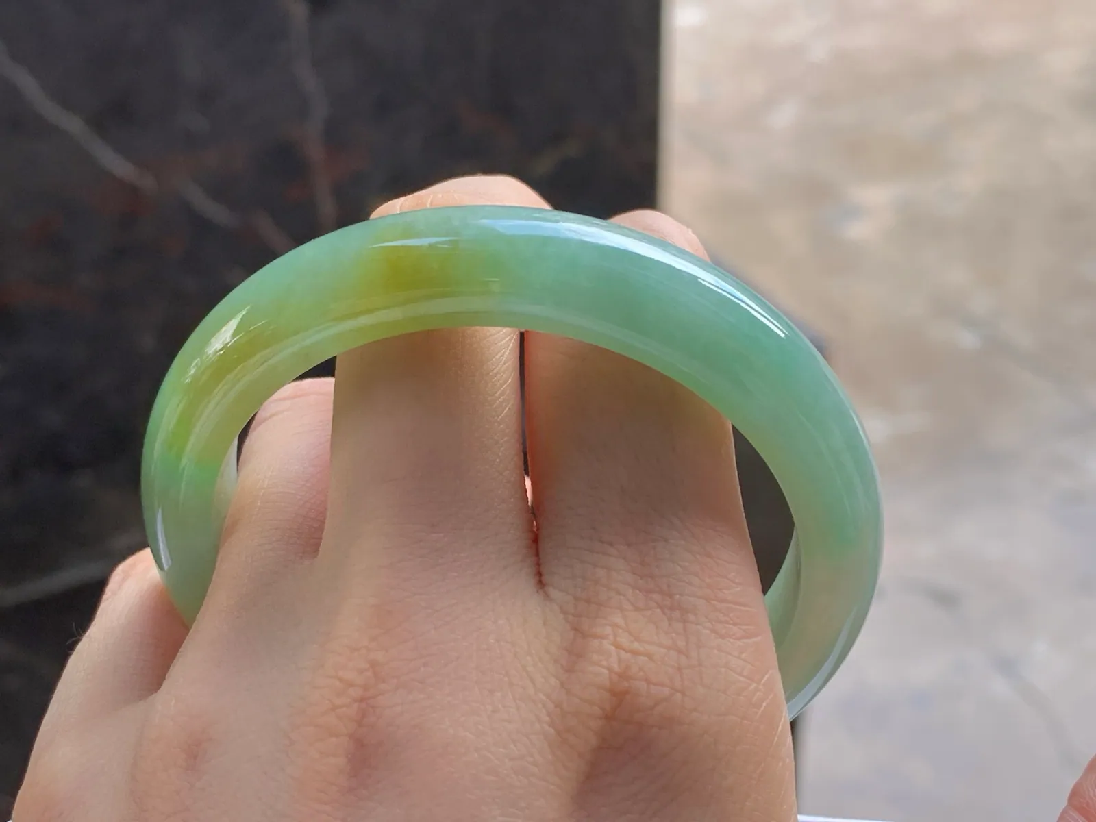 Type A Jadeite Flat Bangle, Yellow and Green, 58mm (9)