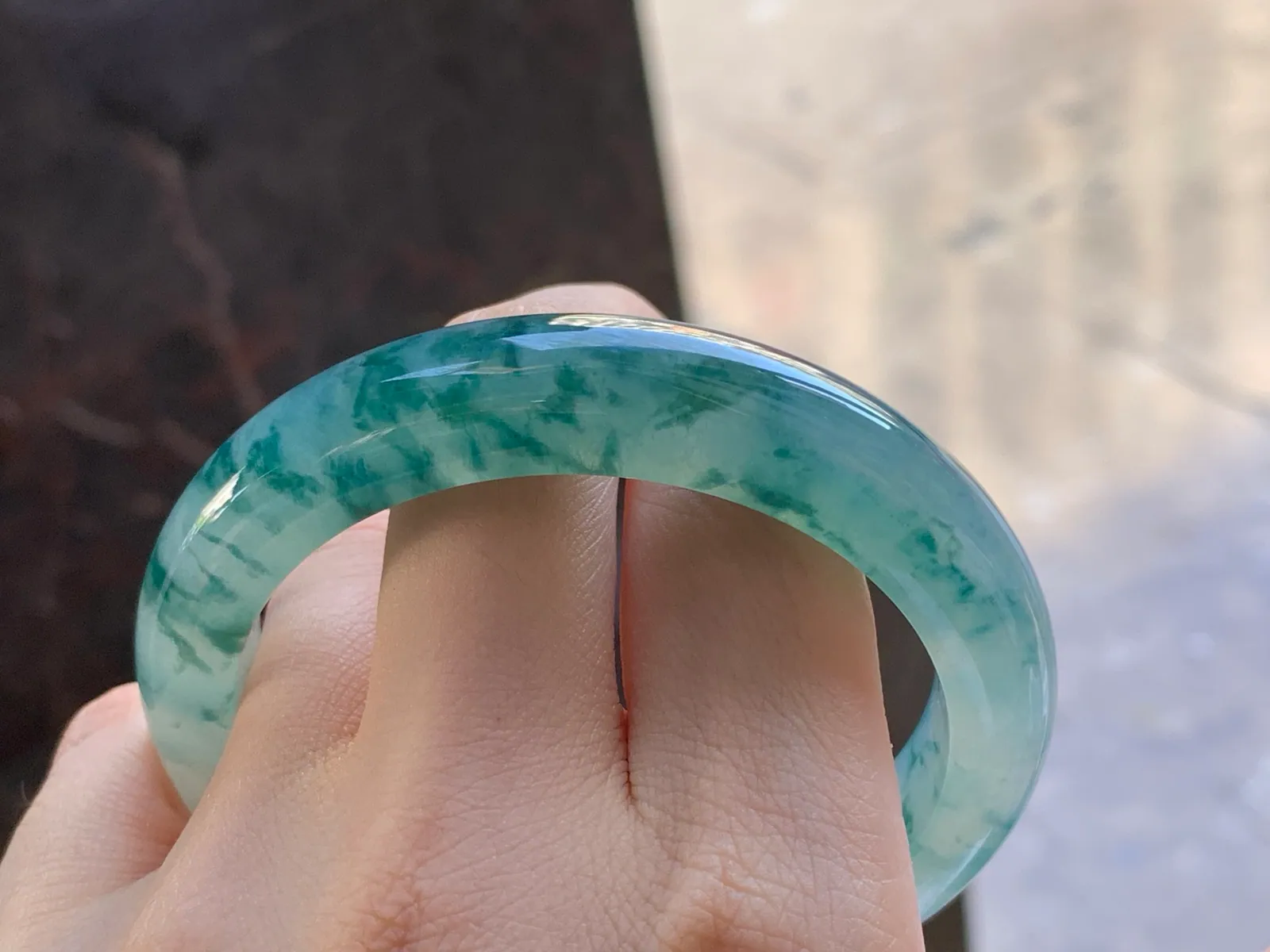Type A Jadeite Flat Bangle, Icy Dense Blue Flower, 56.9mm (8)