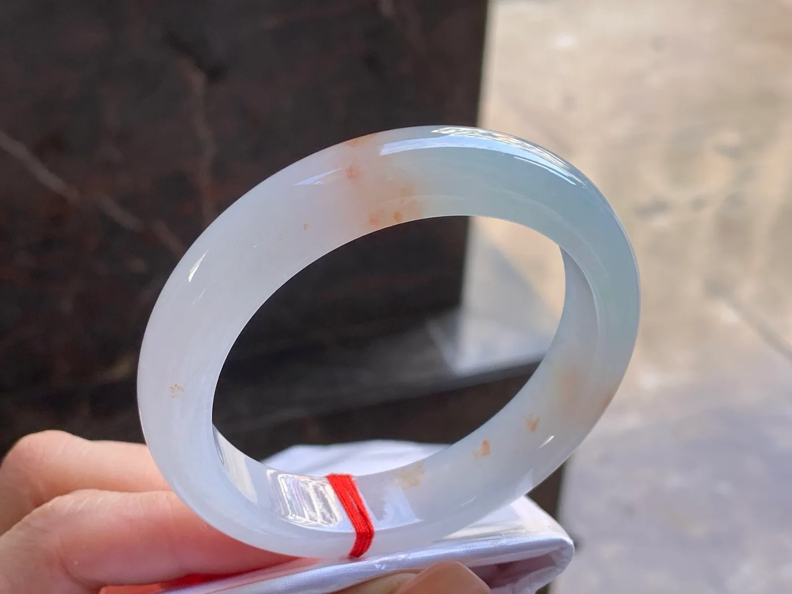 Natural Type A Jadeite Bangle, White with Light Yellow, 56mm (3)
