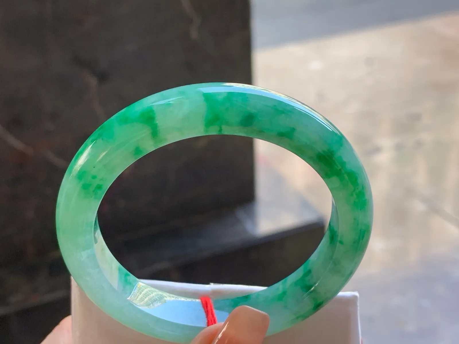 Type A Jadeite Flat Bangle, Floating Flower, 57.2mm (7)