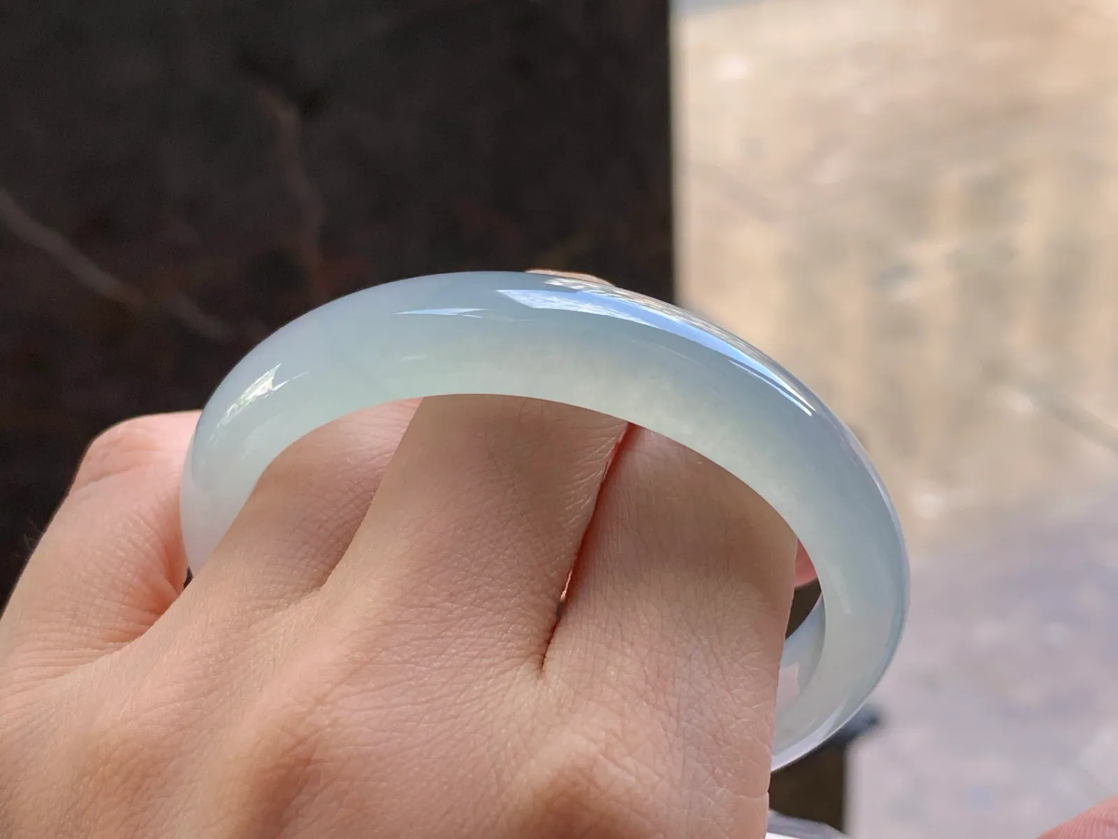 Natural Type A Jadeite Oval Bangle, Icy, Pale Blue, 53.2mm (9)