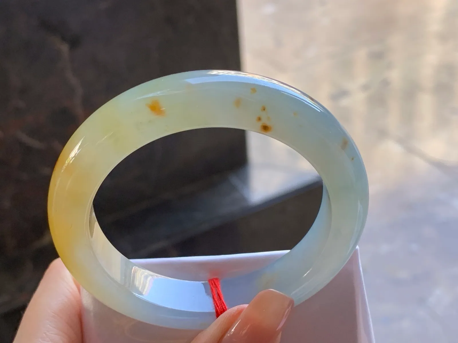 Type A Jadeite Flat Bangle, Icy-Glutinous Yellow, 54.6mm (7)