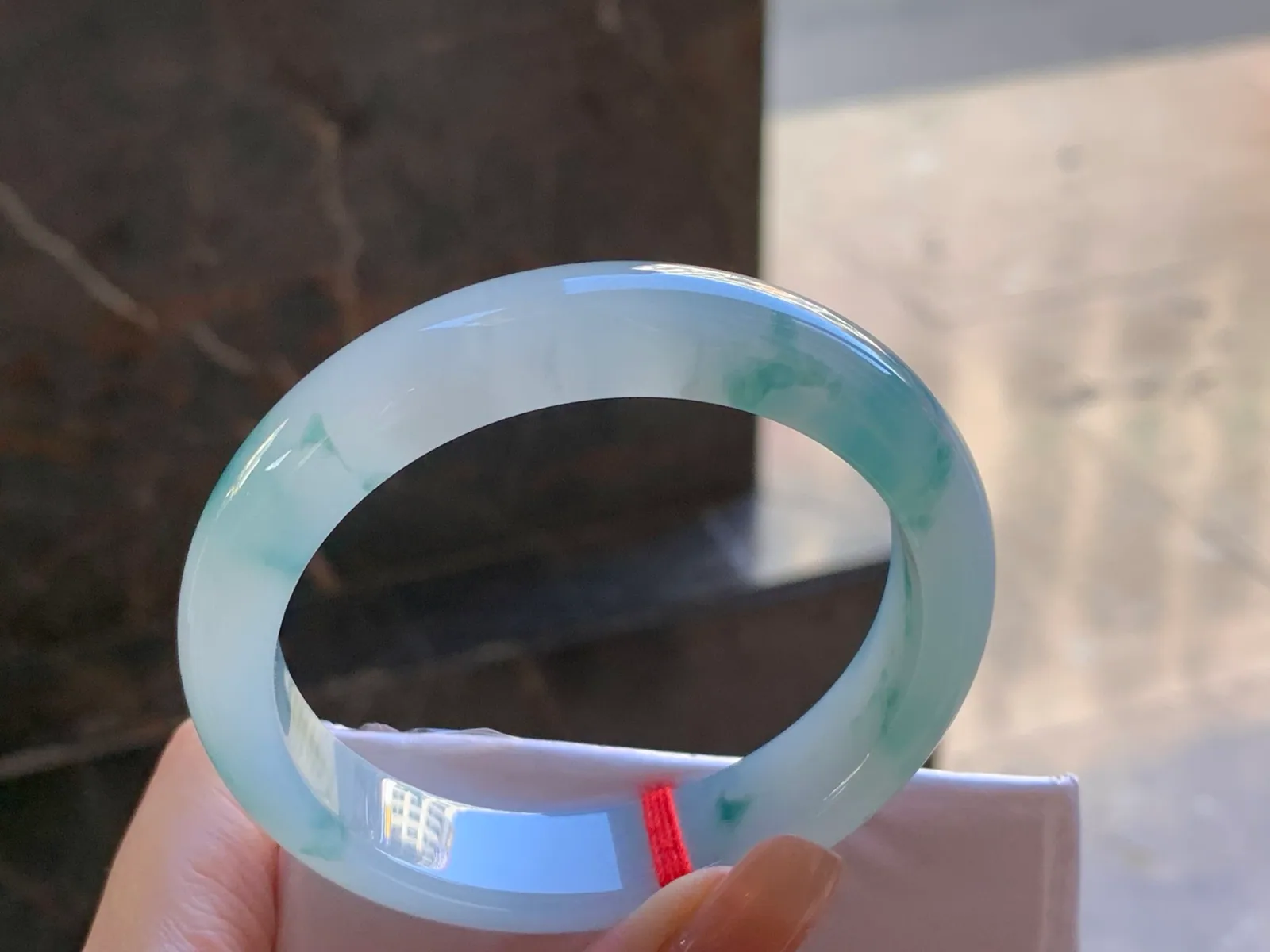 Natural Type A Jadeite Blue Floating Flower Bangle, 55.8mm (5)
