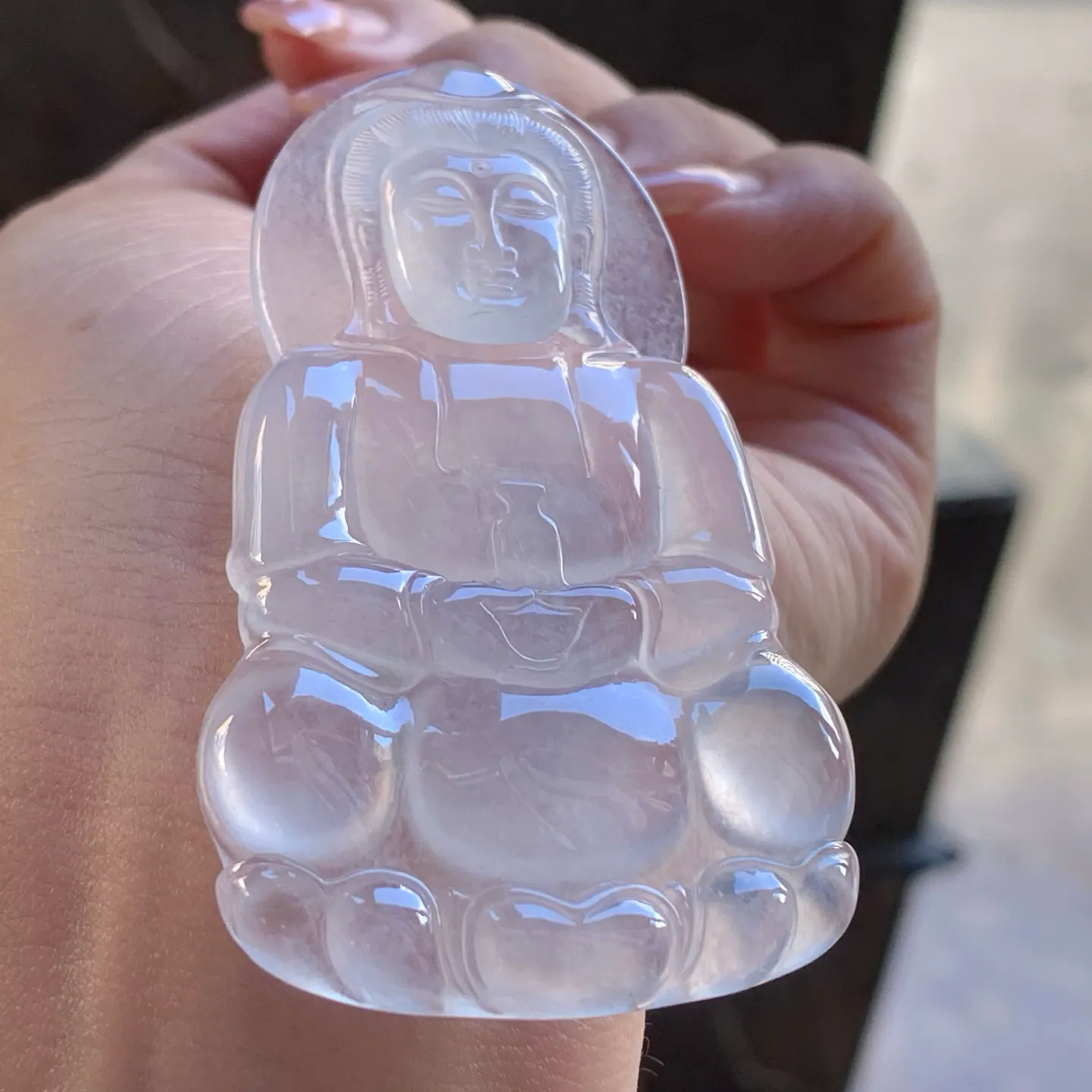 Type A Jadeite Guanyin Pendant, Icy Clear, Lotus Seat, 68mm (3)