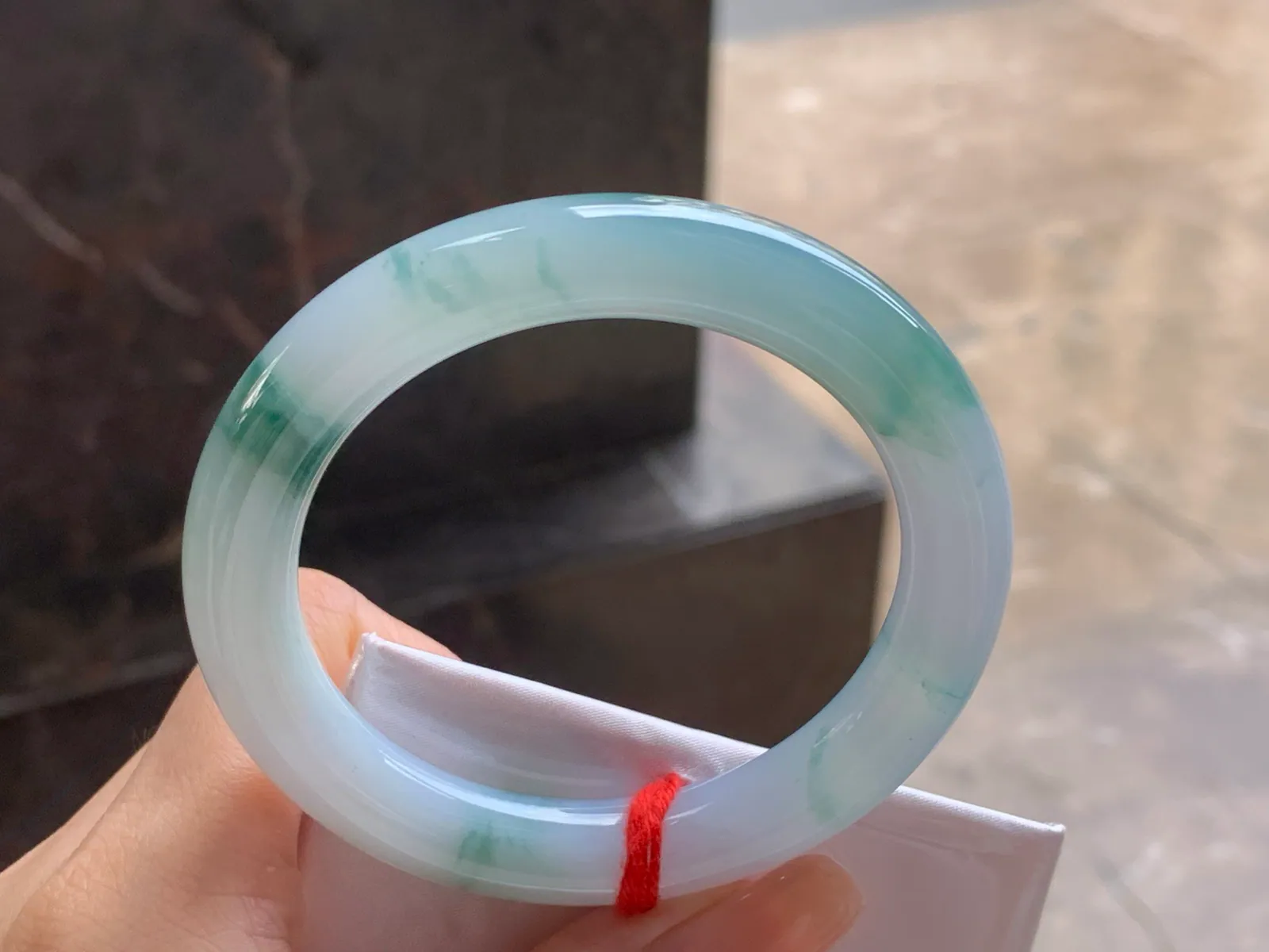 Type A Jadeite Round Bangle, Blue-Green Flower, 54.5mm (6)