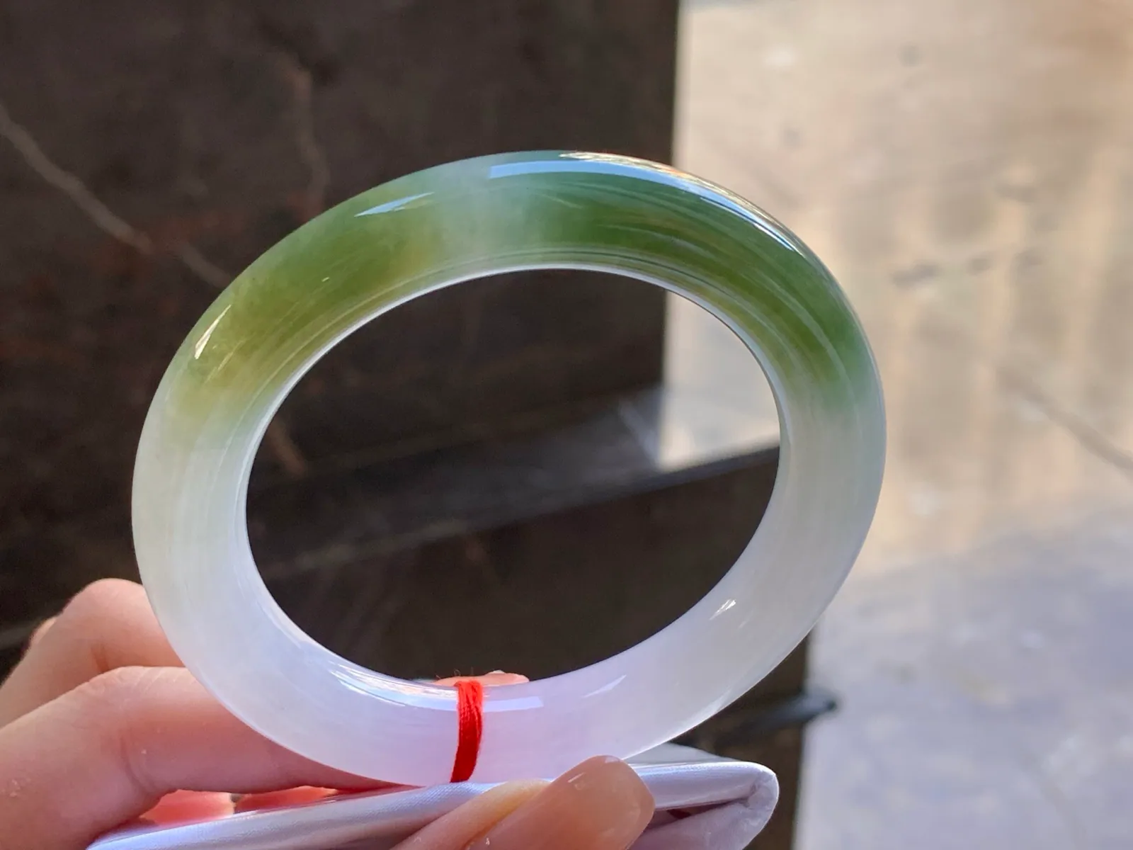 Natural Type A Jadeite Round Bangle, White and Green, 56mm (3)