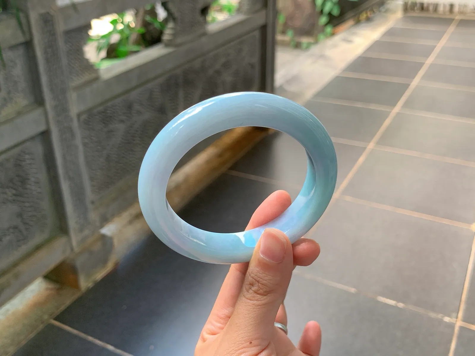Type A Jadeite Round Bangle, Icy-Glutinous Misty Blue, 60mm (6)