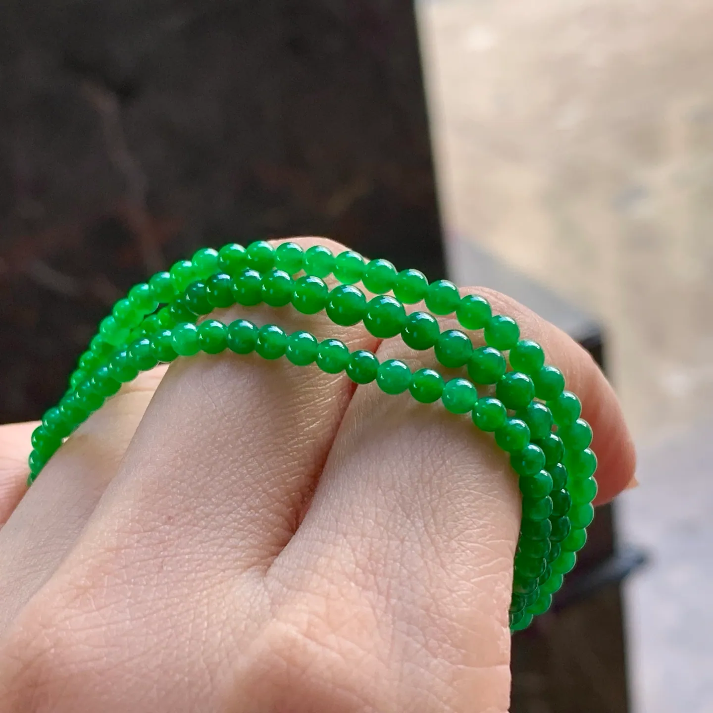 Type A Jadeite Bead Strand, Icy Full Bright Green, 154 Beads (9)