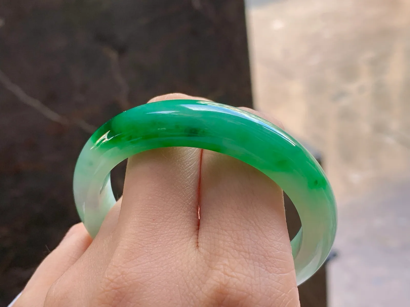 Natural Type A Jadeite Bangle, Icy Green on White, 50.5mm (9)