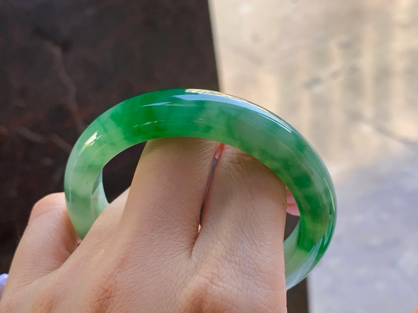 Type A Jadeite Flat Bangle, Icy-Glutinous Vivid Green, 53mm (9)