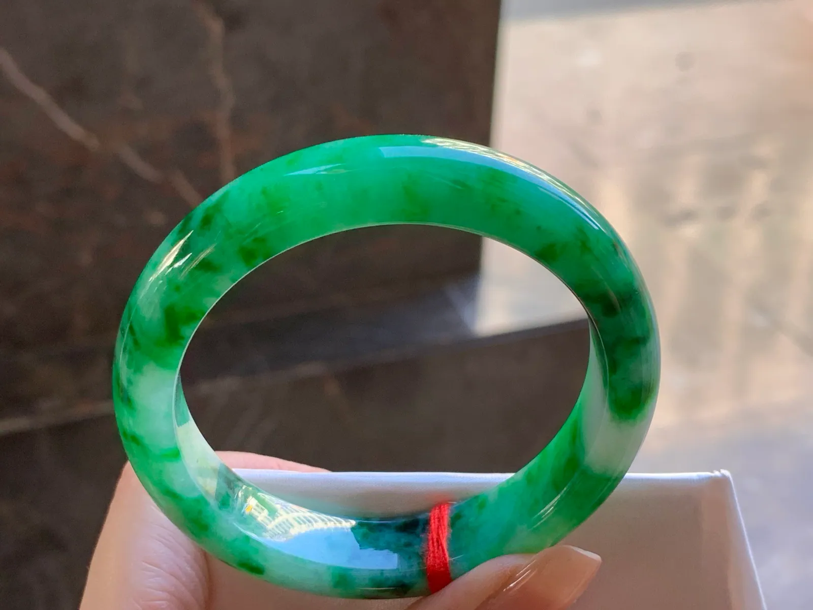 Natural Type A Jadeite Bangle, Vivid Green Flowers, 56mm (6)