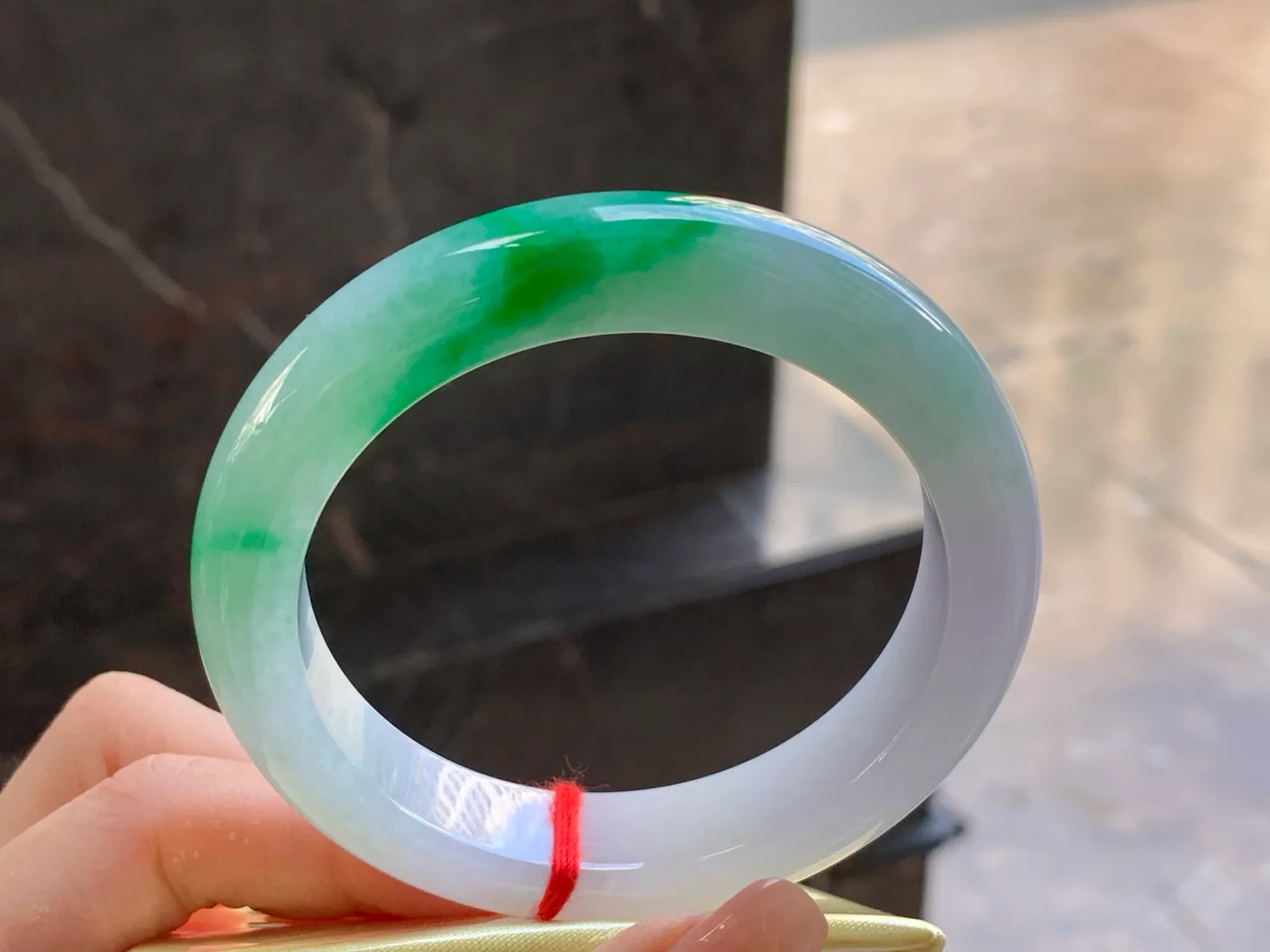 Type A Jadeite Flat Bangle, Lavender & Green, 56.9mm