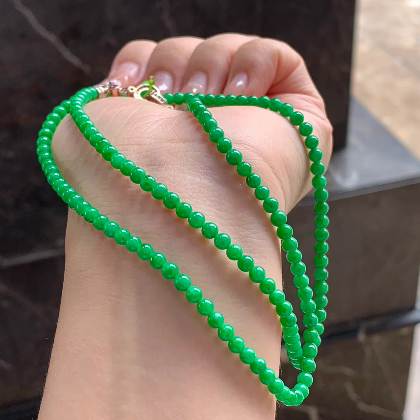 Type A Jadeite Bead Strand, Full Bright Green, 3.6–3.8mm (7)