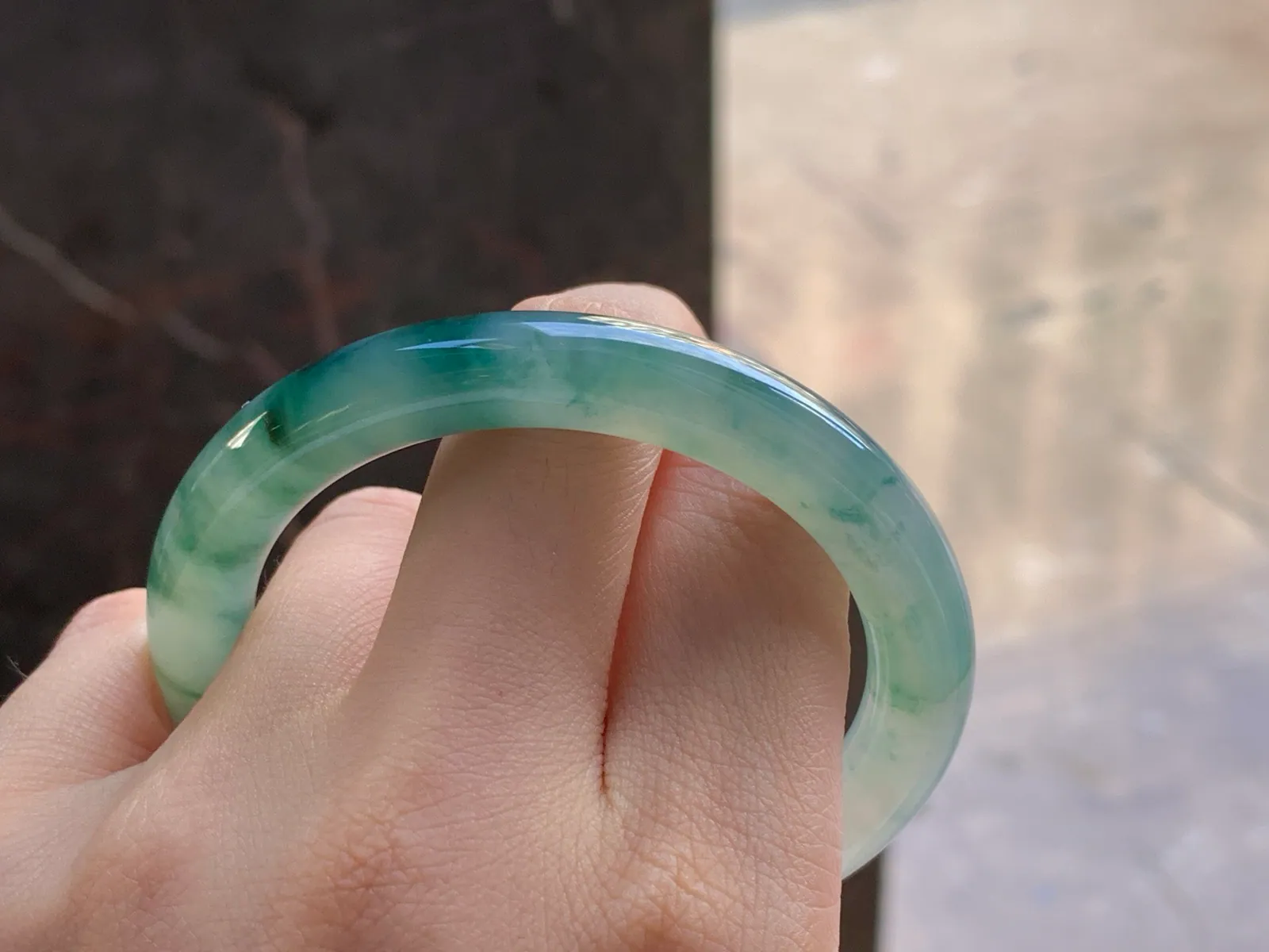 Natural Type A Jadeite Floating Green Round Bangle, 53.2mm (8)