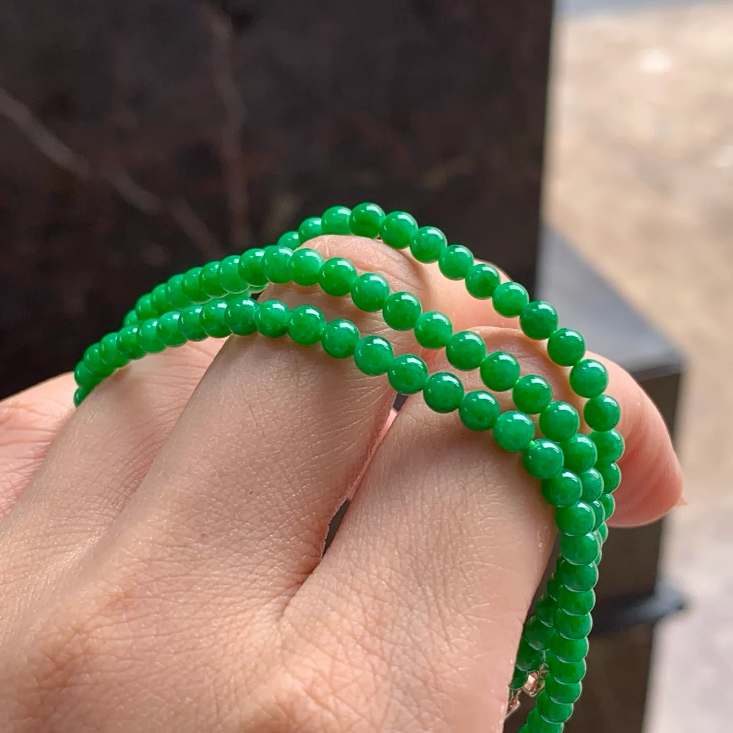 Type A Jadeite Bead Strand, Full Bright Green, 3.6–3.8mm (10)