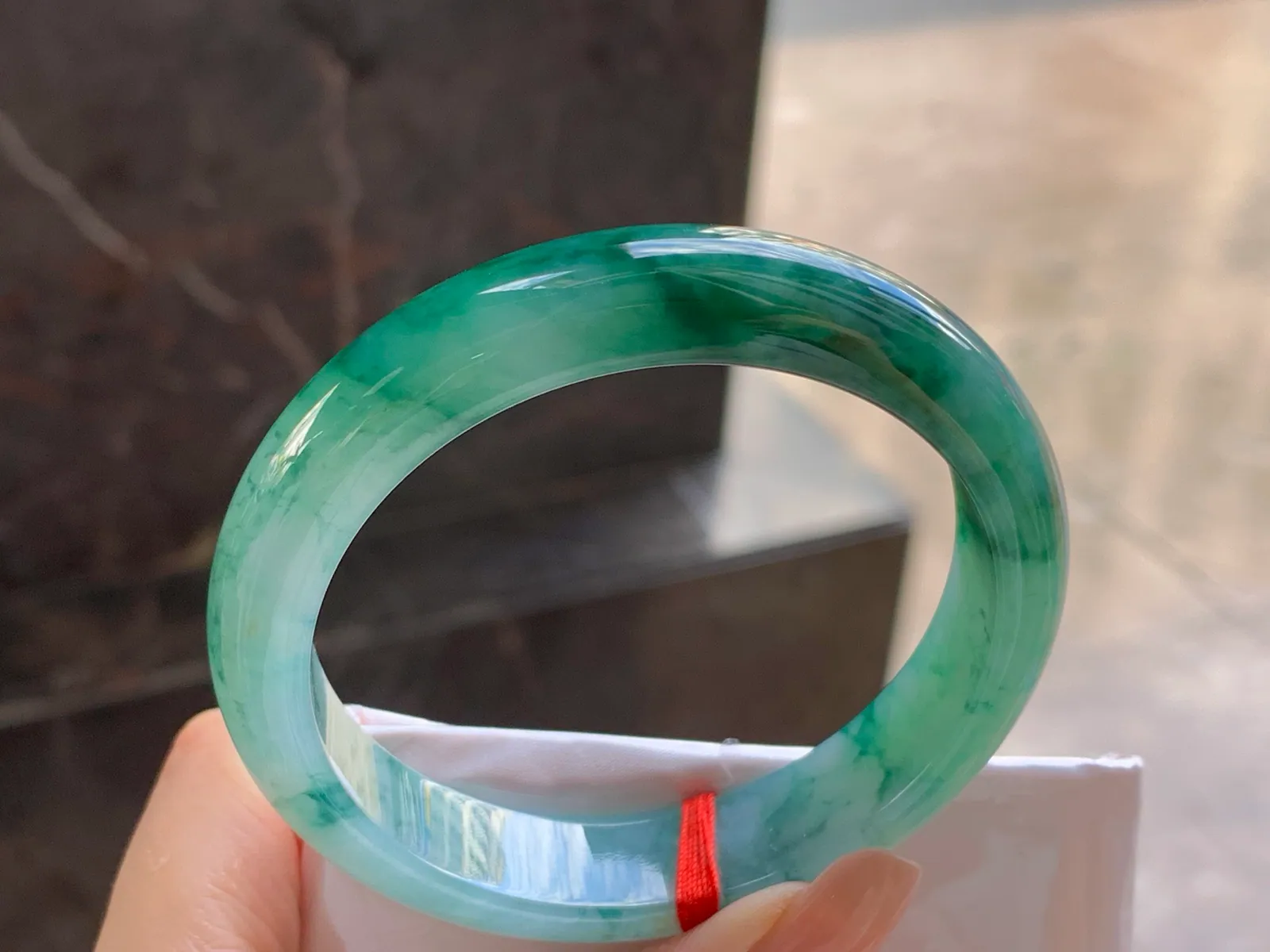 Type A Jadeite Flat Bangle, Deep Green Flower, 56.4mm (5)