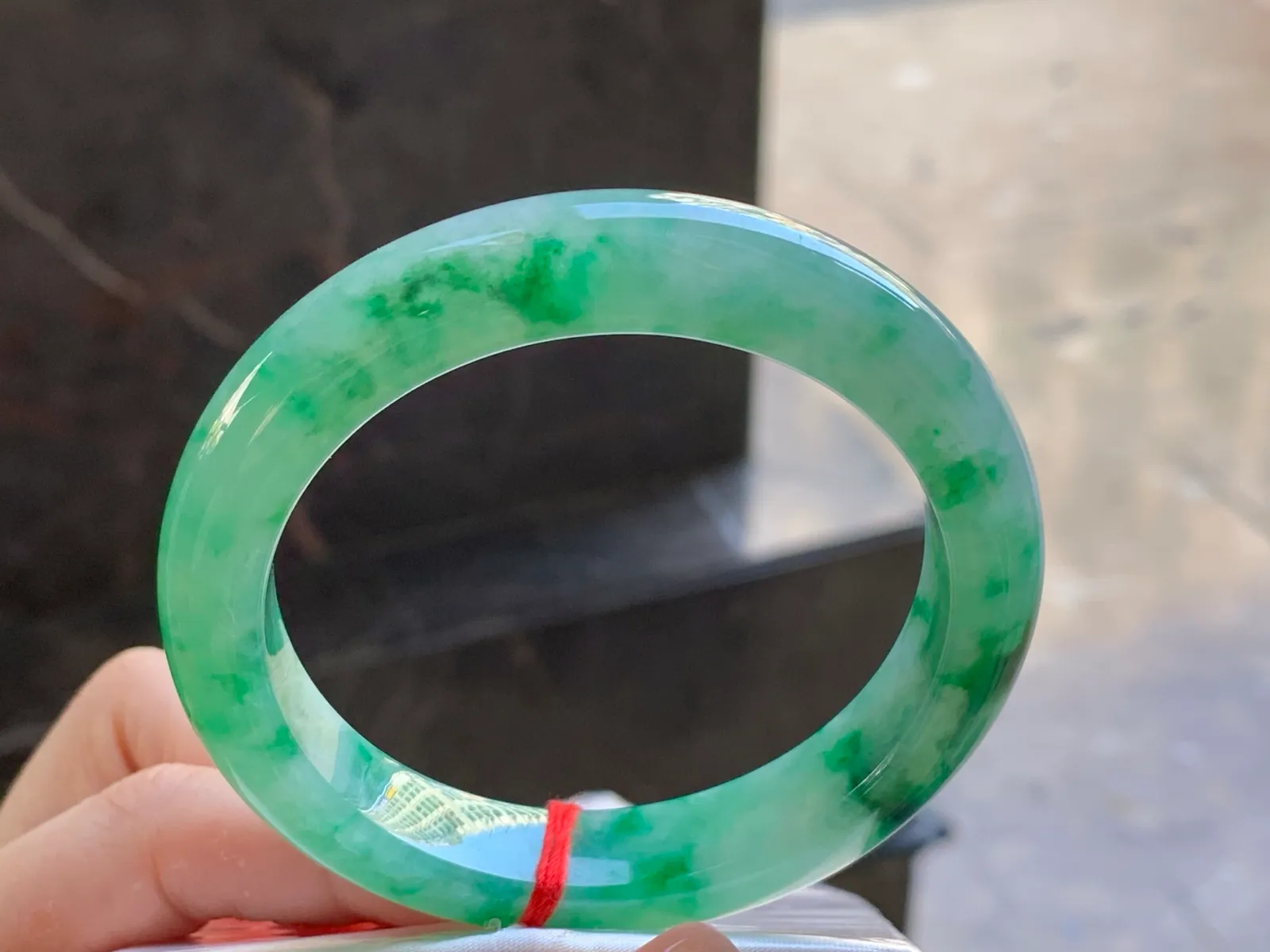 Type A Jadeite Flat Bangle, Floating Flower, 57.2mm