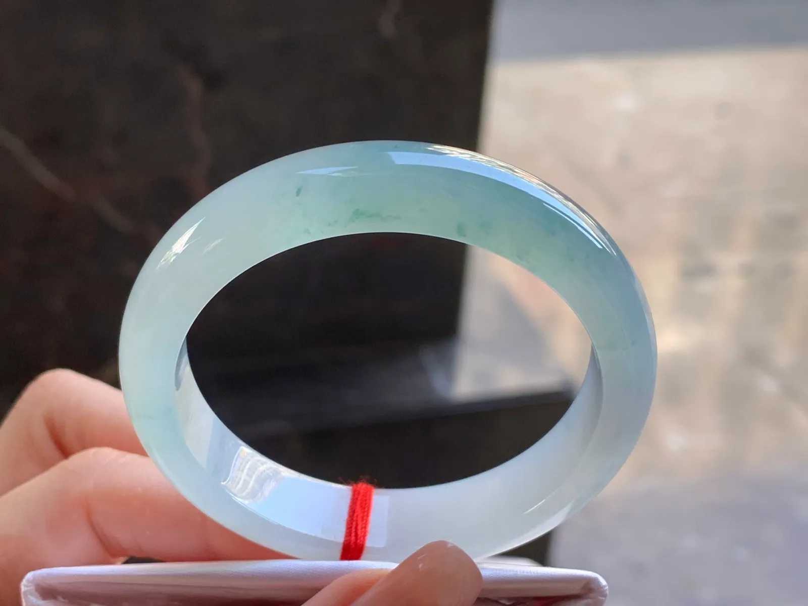 Type A Jadeite Flat Bangle, Icy Green Flower, 52.3mm (4)