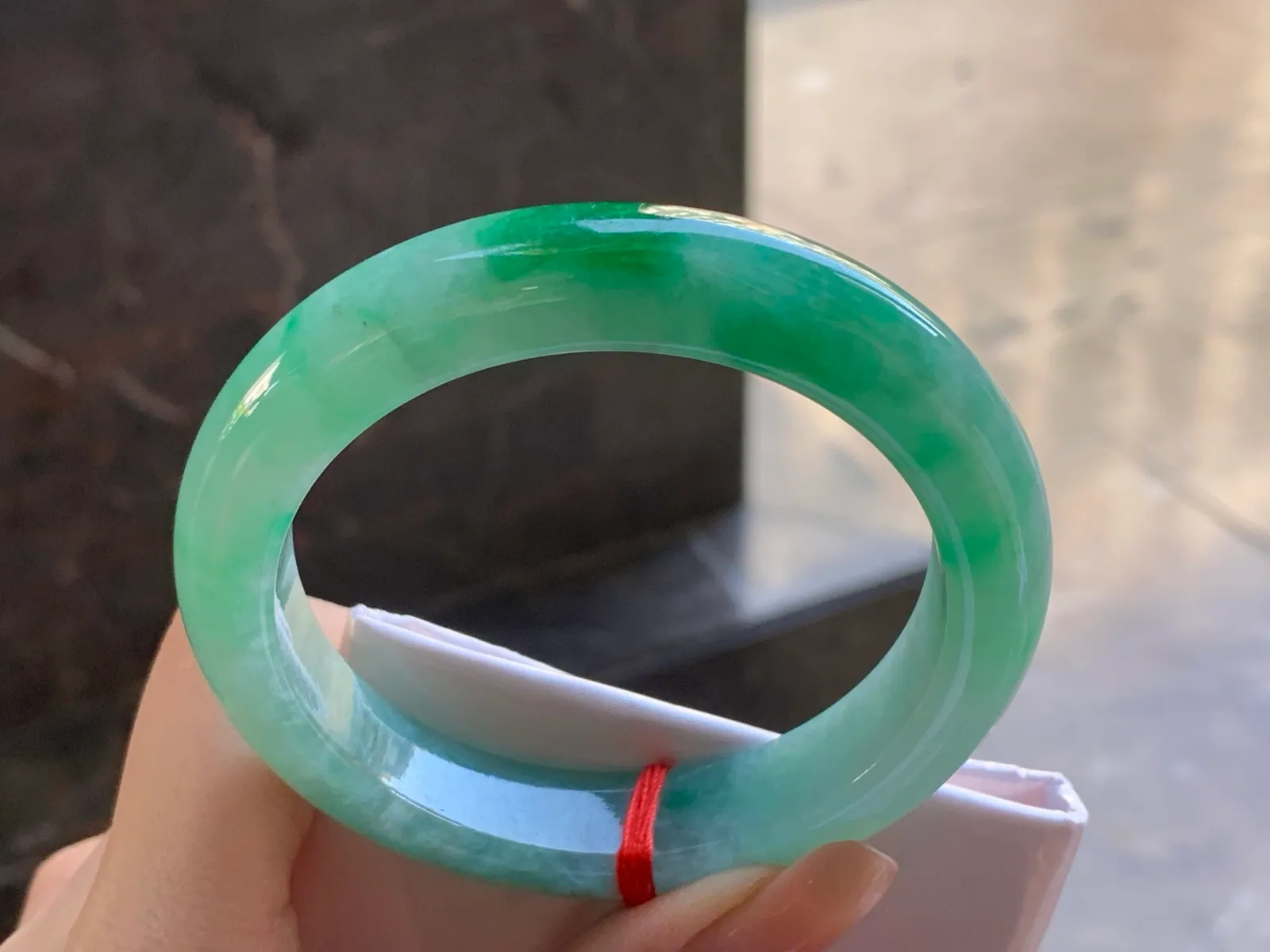 Type A Jadeite Flat Bangle, Green Patches, 57.6mm (7)