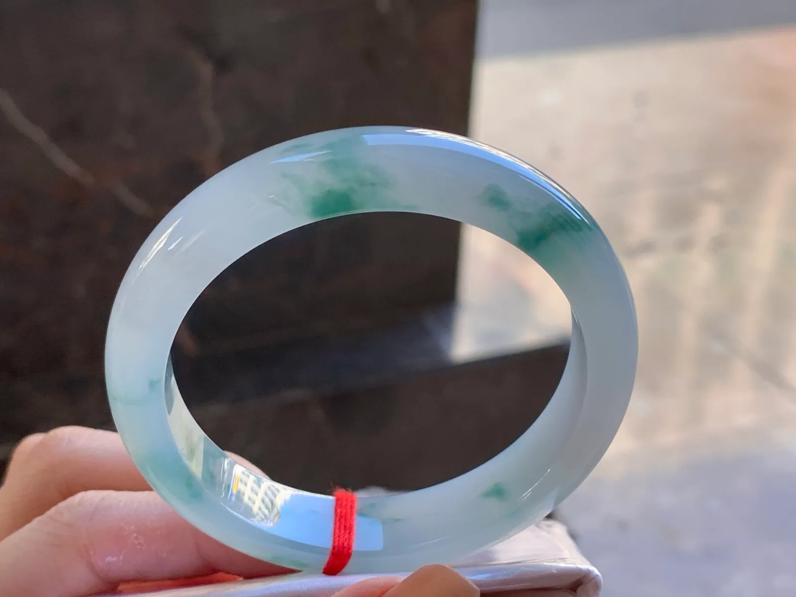 Natural Type A Jadeite Blue Floating Flower Bangle, 55.8mm (4)