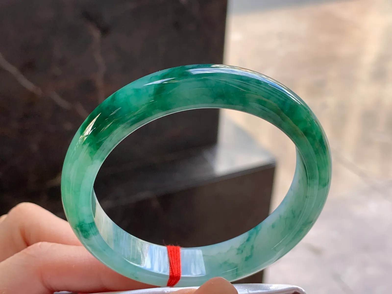 Type A Jadeite Flat Bangle, Deep Green Flower, 56.4mm (3)