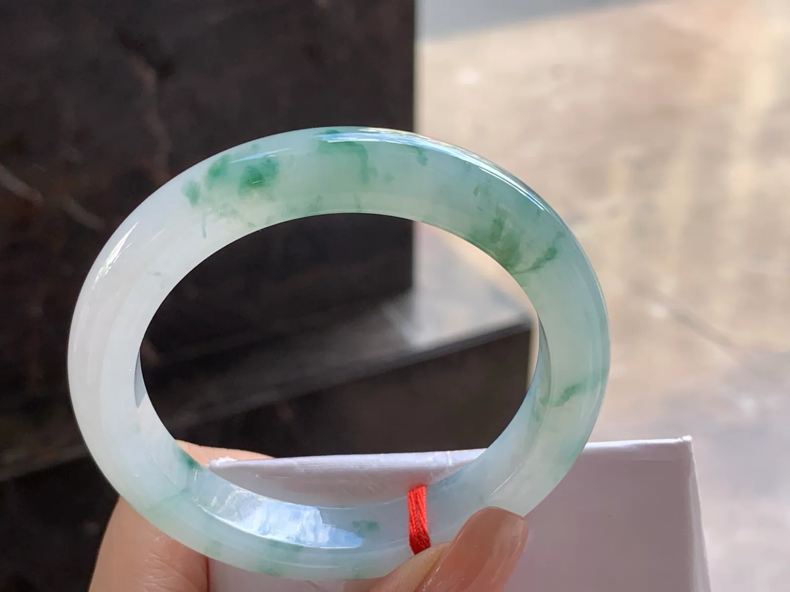 Type A Jadeite Flat Bangle, Floating Flower, 55.5mm (6)