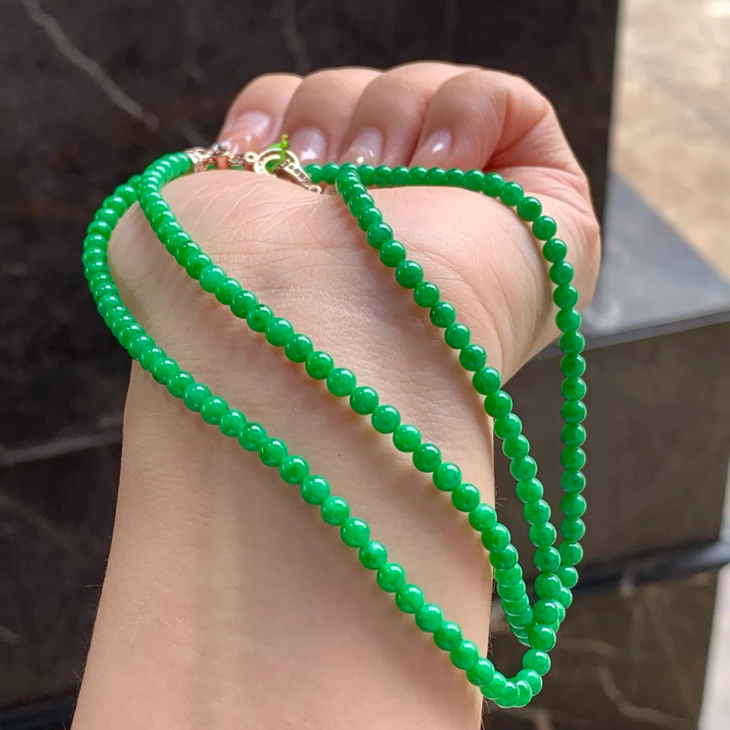 Type A Jadeite Bead Strand, Full Bright Green, 3.6–3.8mm (6)