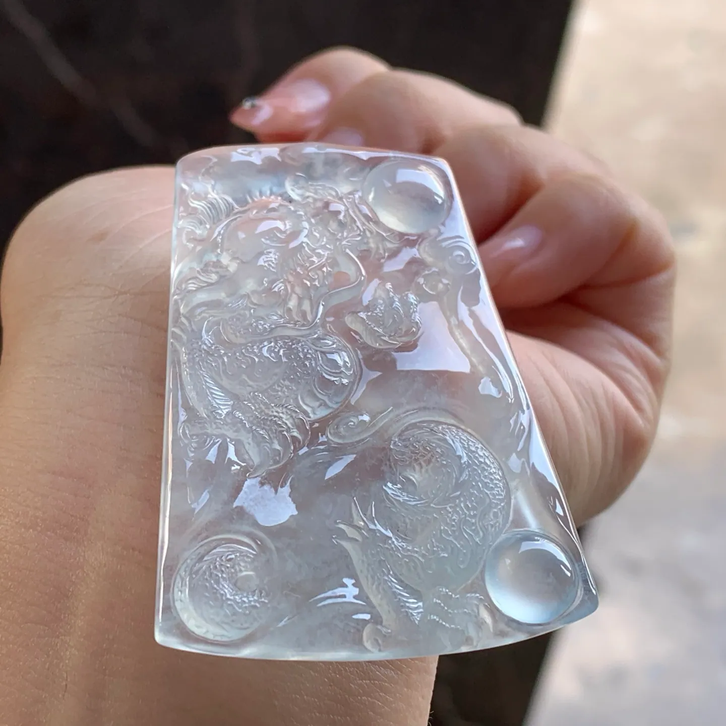 Type A Jadeite Dragon Plaque Pendant, Icy Clear, 57mm (3)