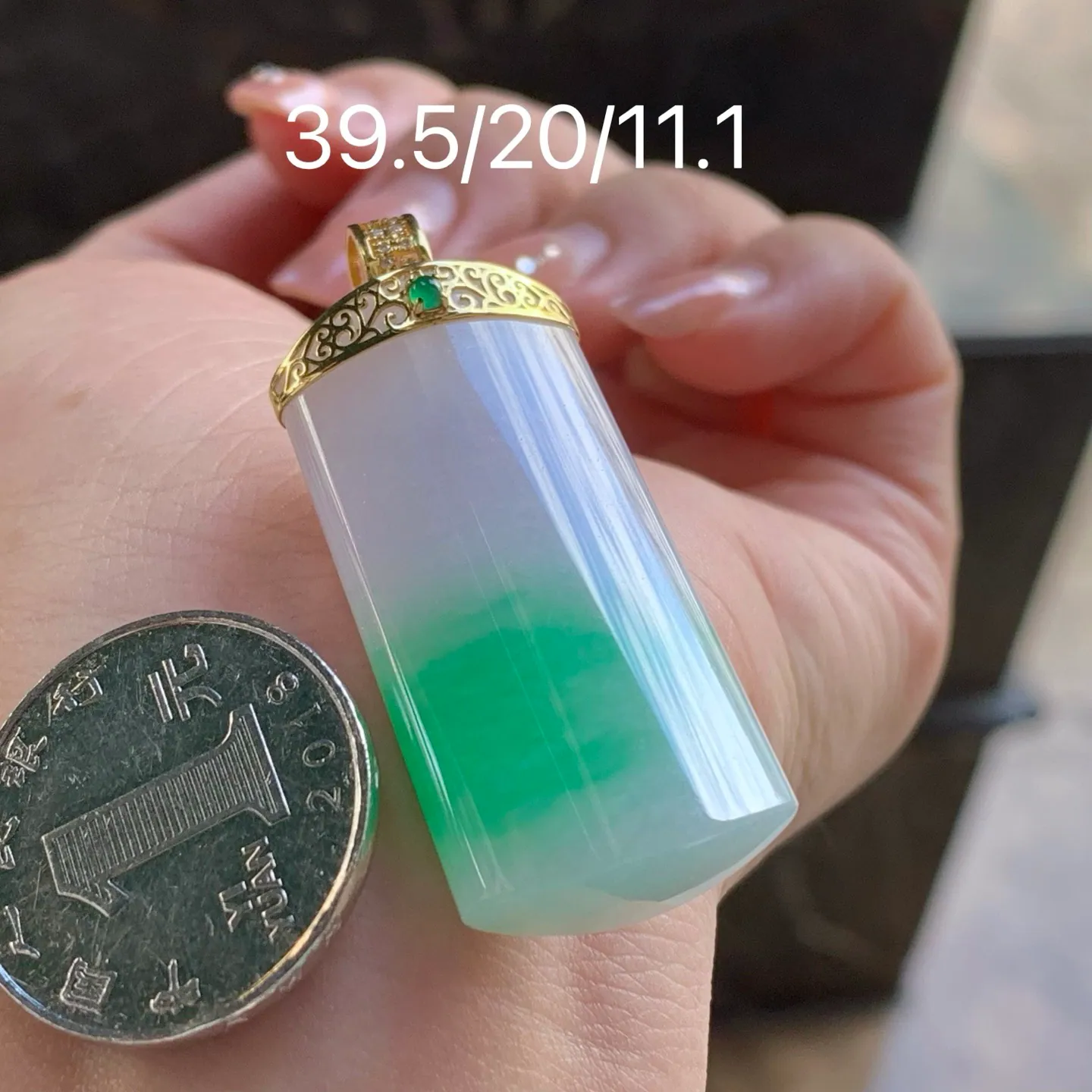 Type A Jadeite Plain Plaque Pendant, Lavender and Green, 18K (7)