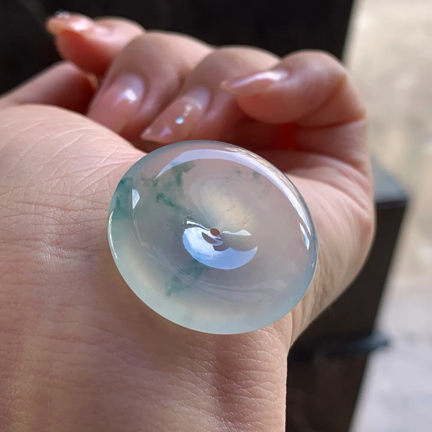 Type A Jadeite Ping An Kou, Icy, Blue Flowers, 29.1mm (4)