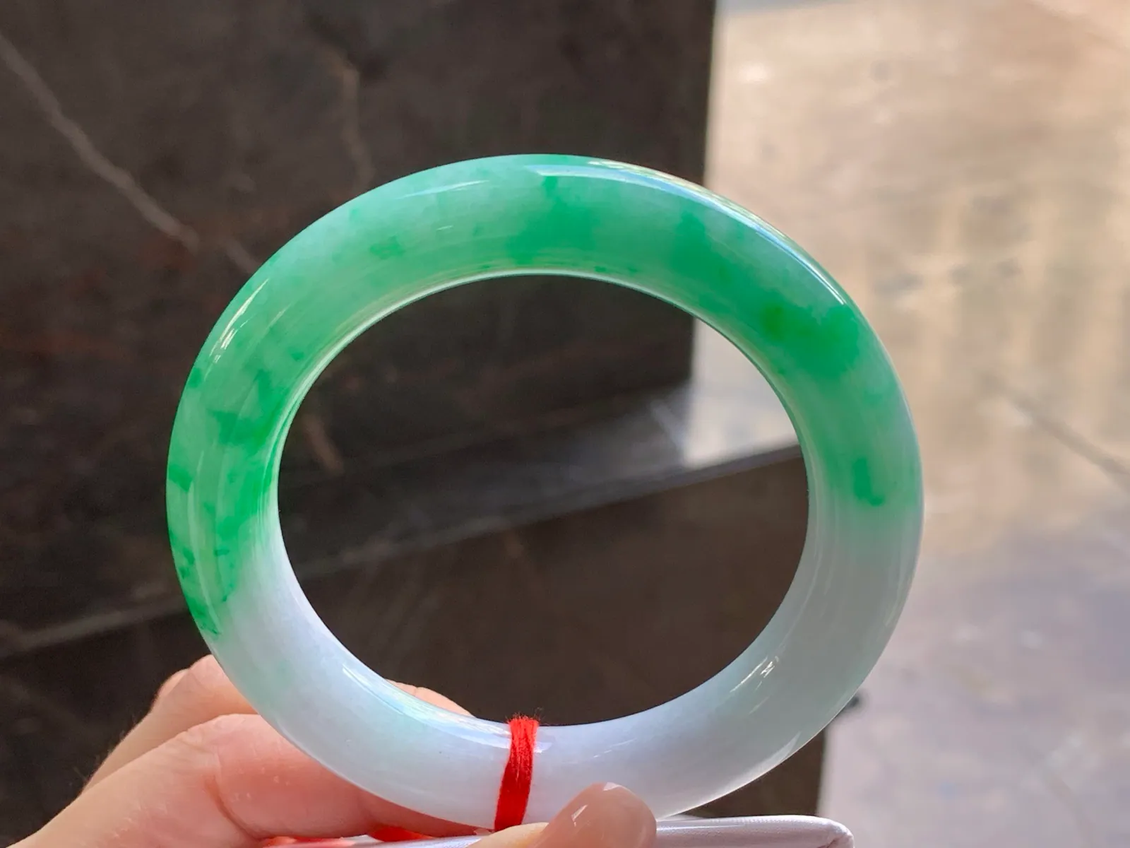 Natural Type A Jadeite Round Bangle, Green on White, 56.2mm (3)