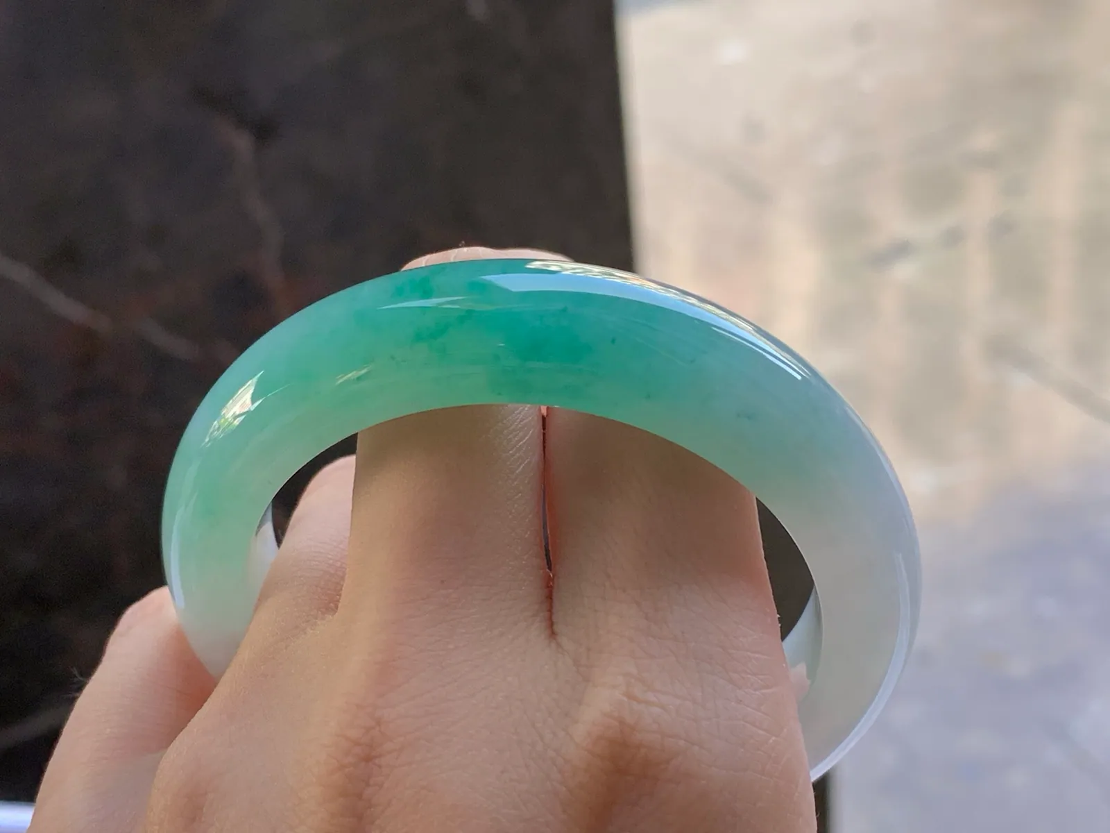Type A Jadeite Flat Bangle, Blue-Green Band, 55.6mm (10)