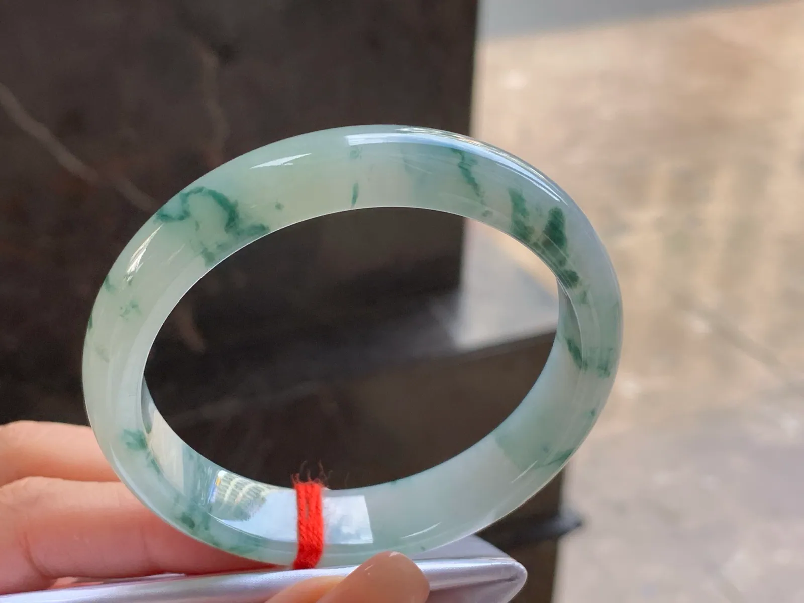 Natural Type A Jadeite Bangle, Floating Green Flowers, 57mm (3)