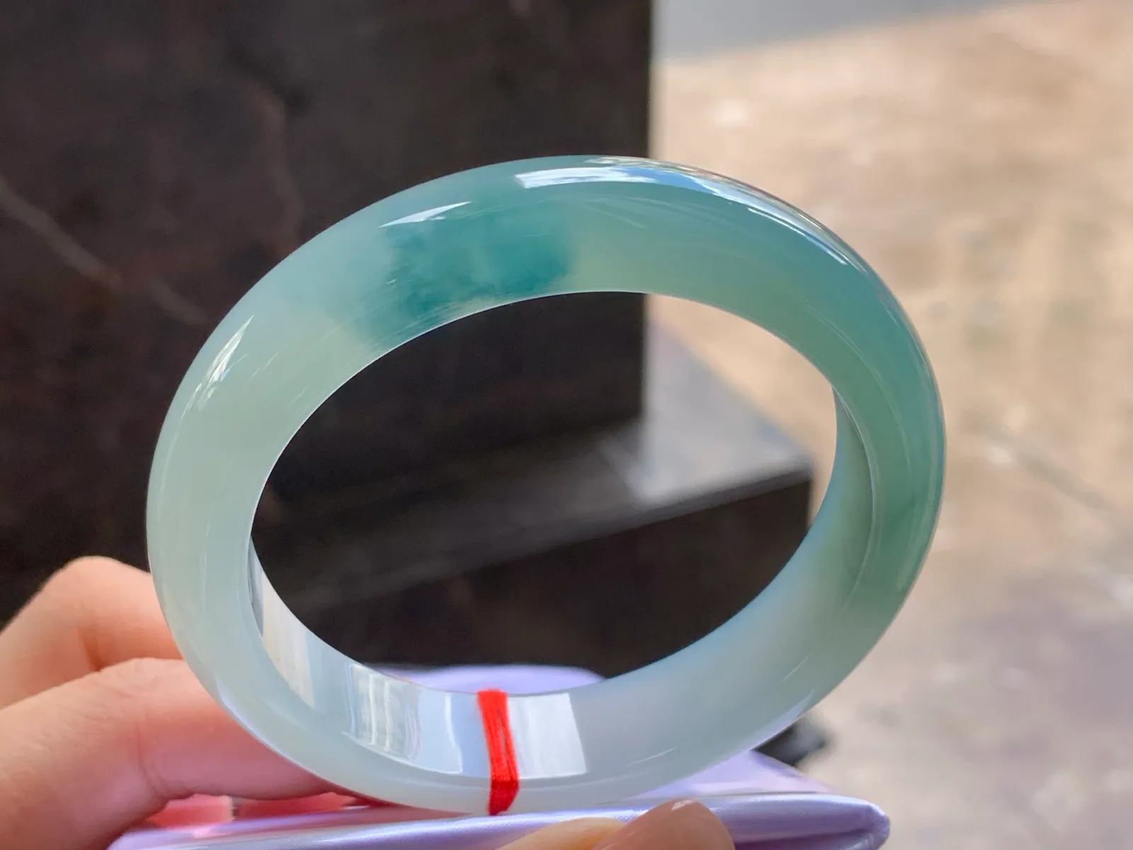 Type A Jadeite Flat Bangle, Icy-Glutinous Blue-Green, 57.8mm (3)