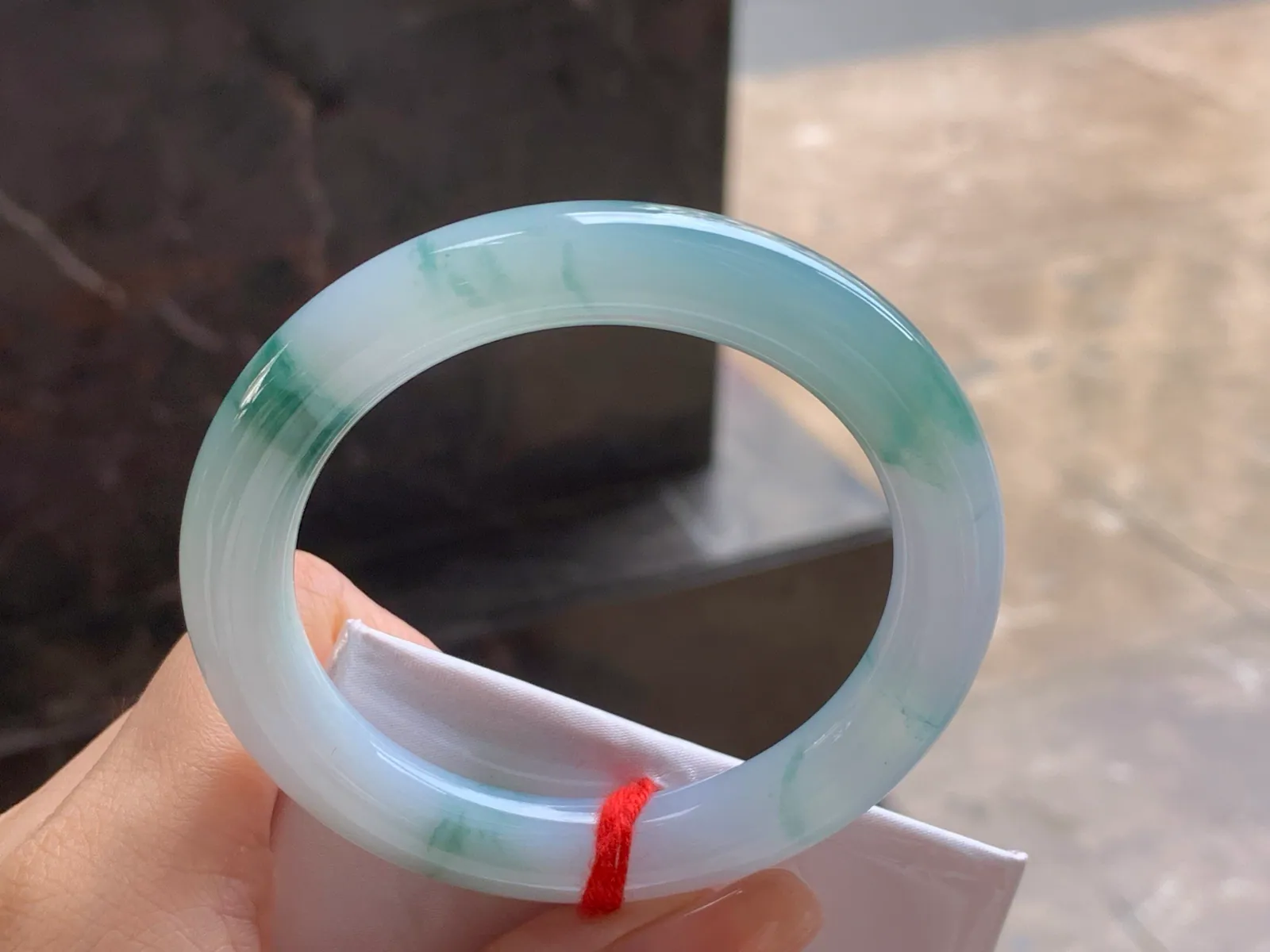 Type A Jadeite Round Bangle, Blue-Green Flower, 54.5mm (7)