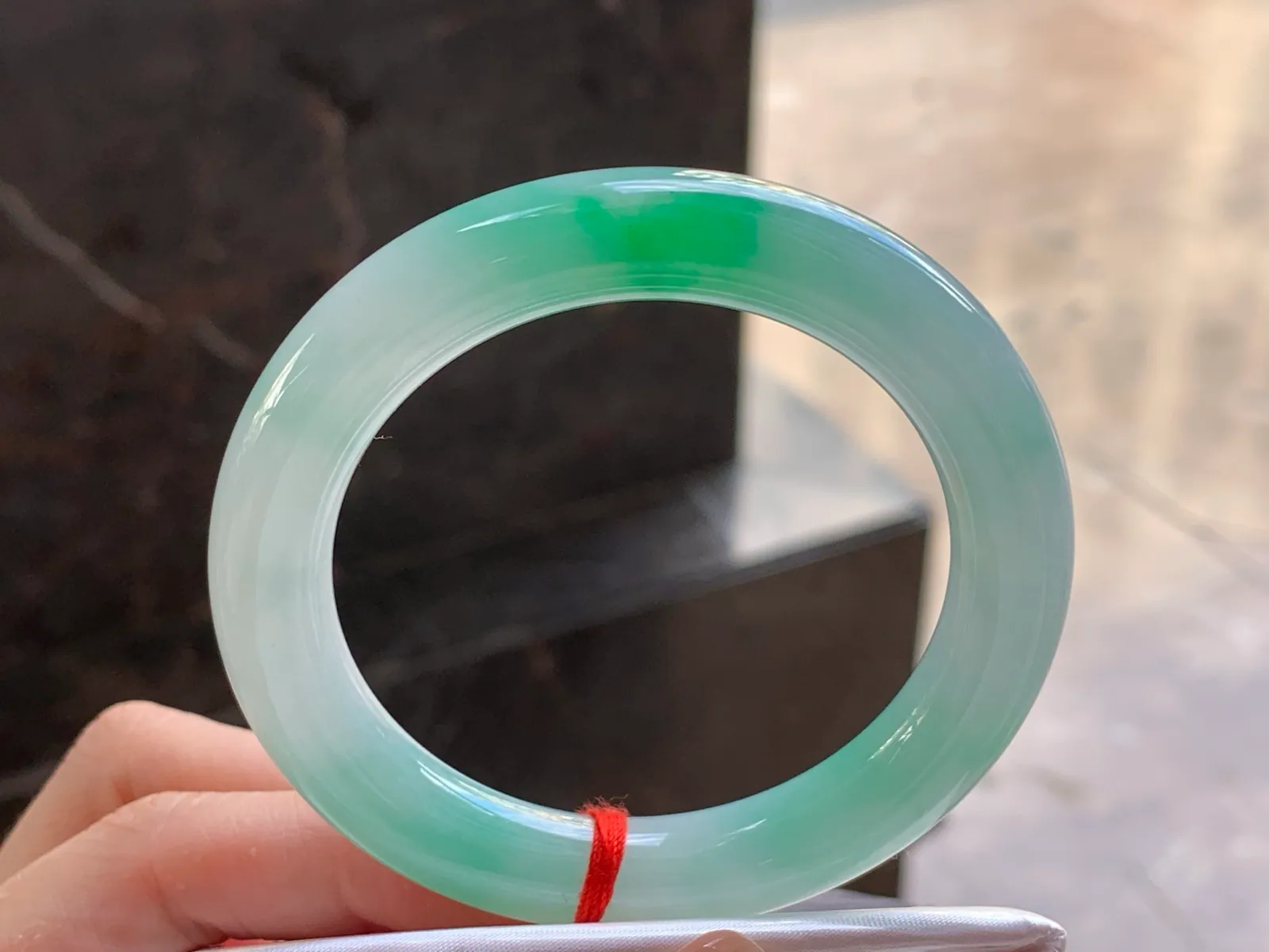 Type A Jadeite Round Bangle, White & Green, 52.8mm