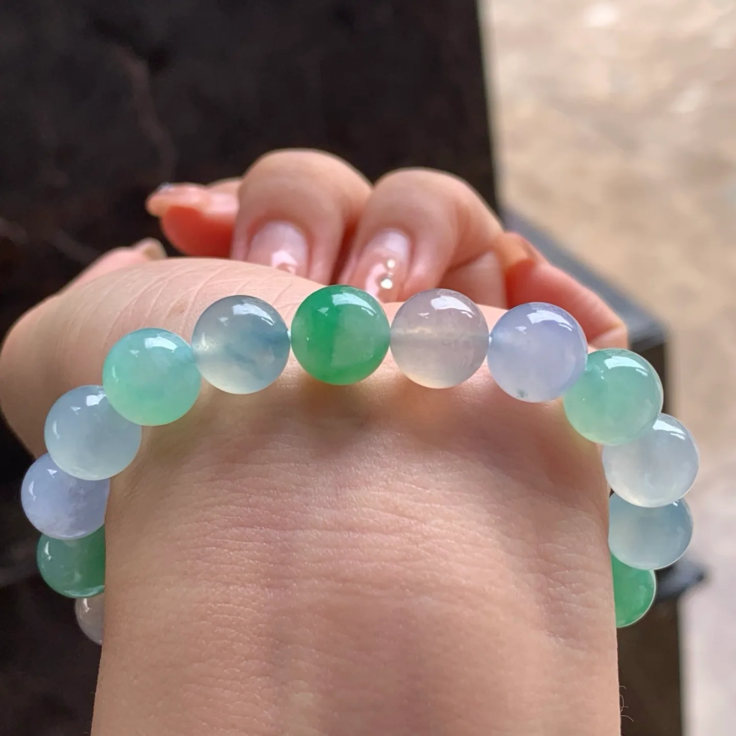 Type A Jadeite Bead Bracelet, Icy Multicolor, 10.1mm (6)