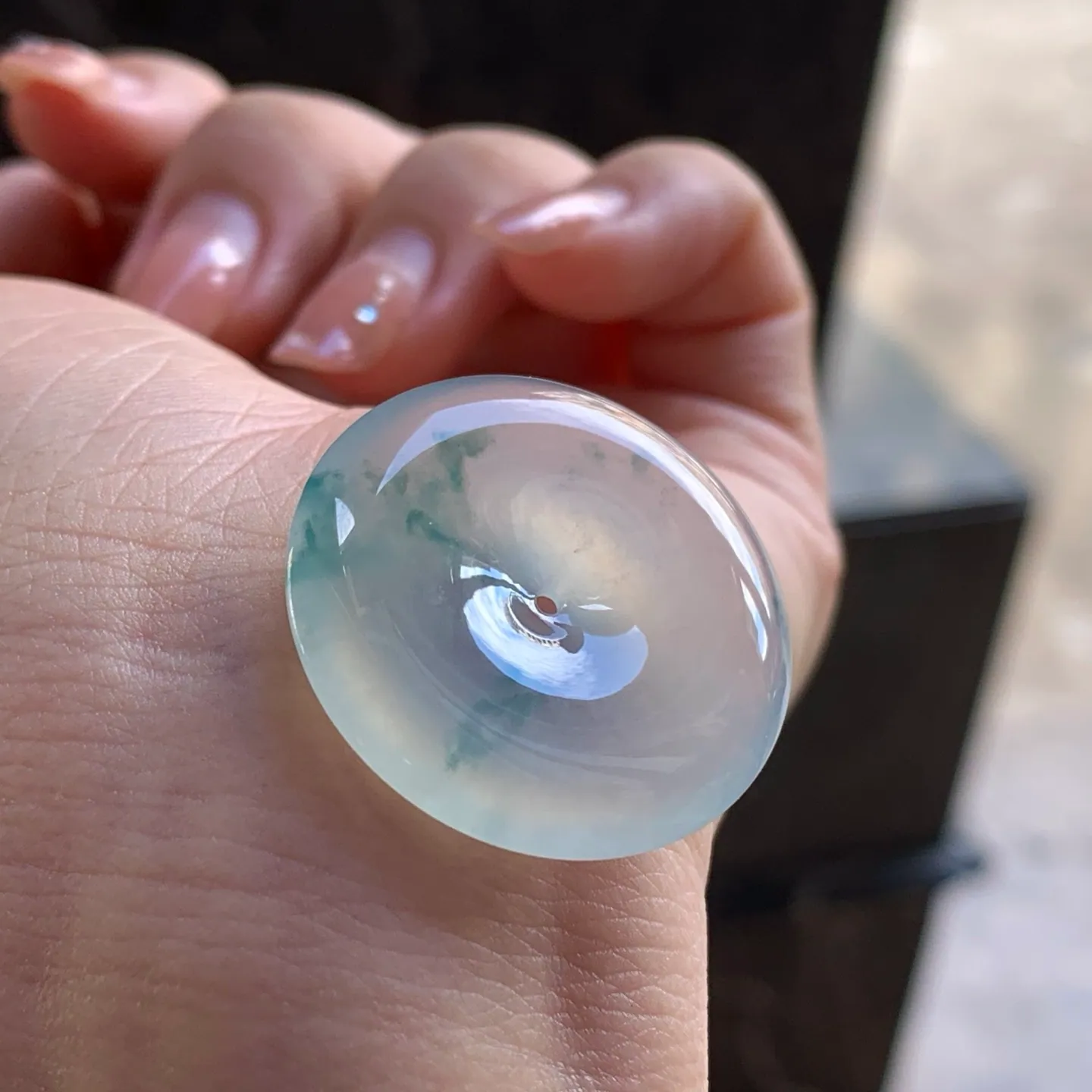 Type A Jadeite Ping An Kou, Icy, Blue Flowers, 29.1mm (5)