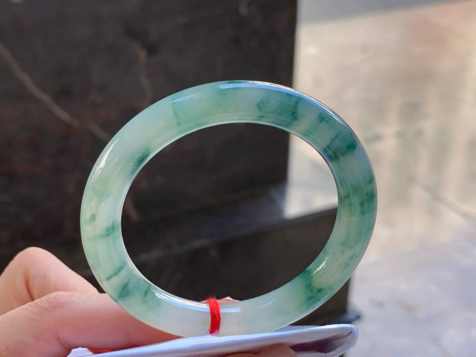 Natural Type A Jadeite Round Bangle, Floating Flower, 51.5mm