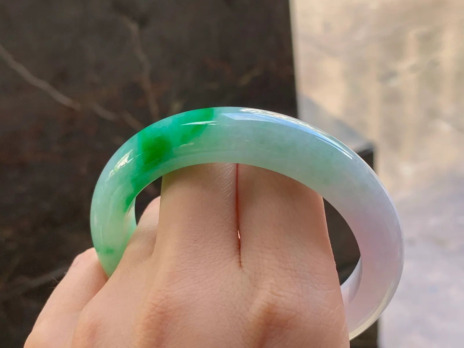 Type A Jadeite Flat Bangle, Lavender & Green, 56.9mm (10)
