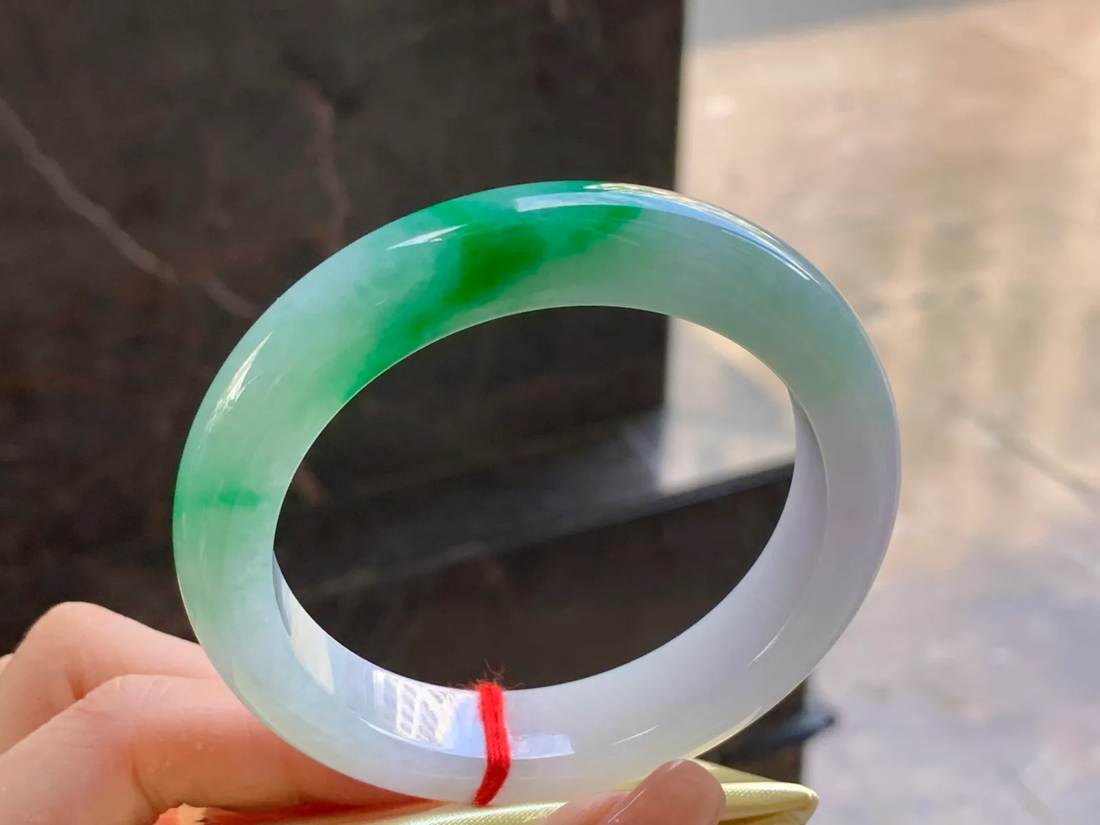 Type A Jadeite Flat Bangle, Lavender & Green, 56.9mm (3)