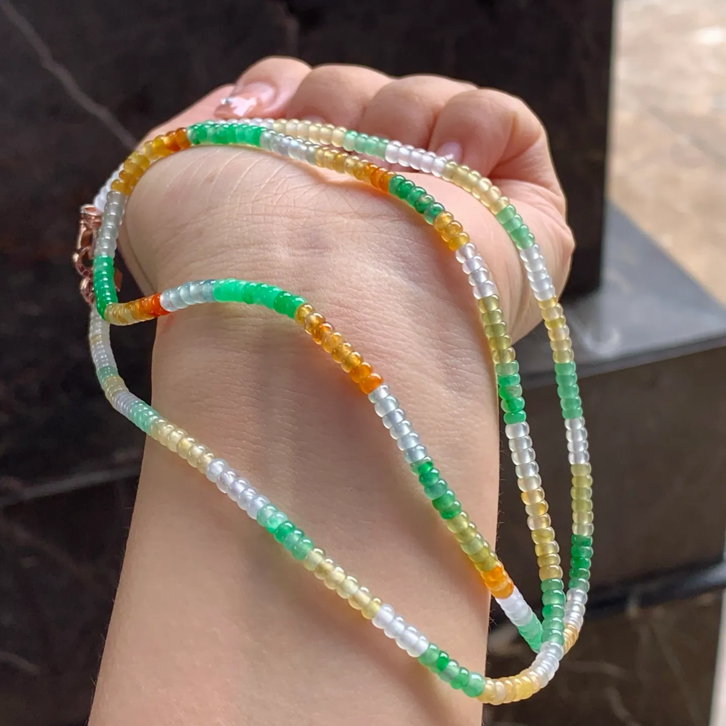 Type A Jadeite Abacus Bead Strand, Icy Three-Color, 3.4mm (7)