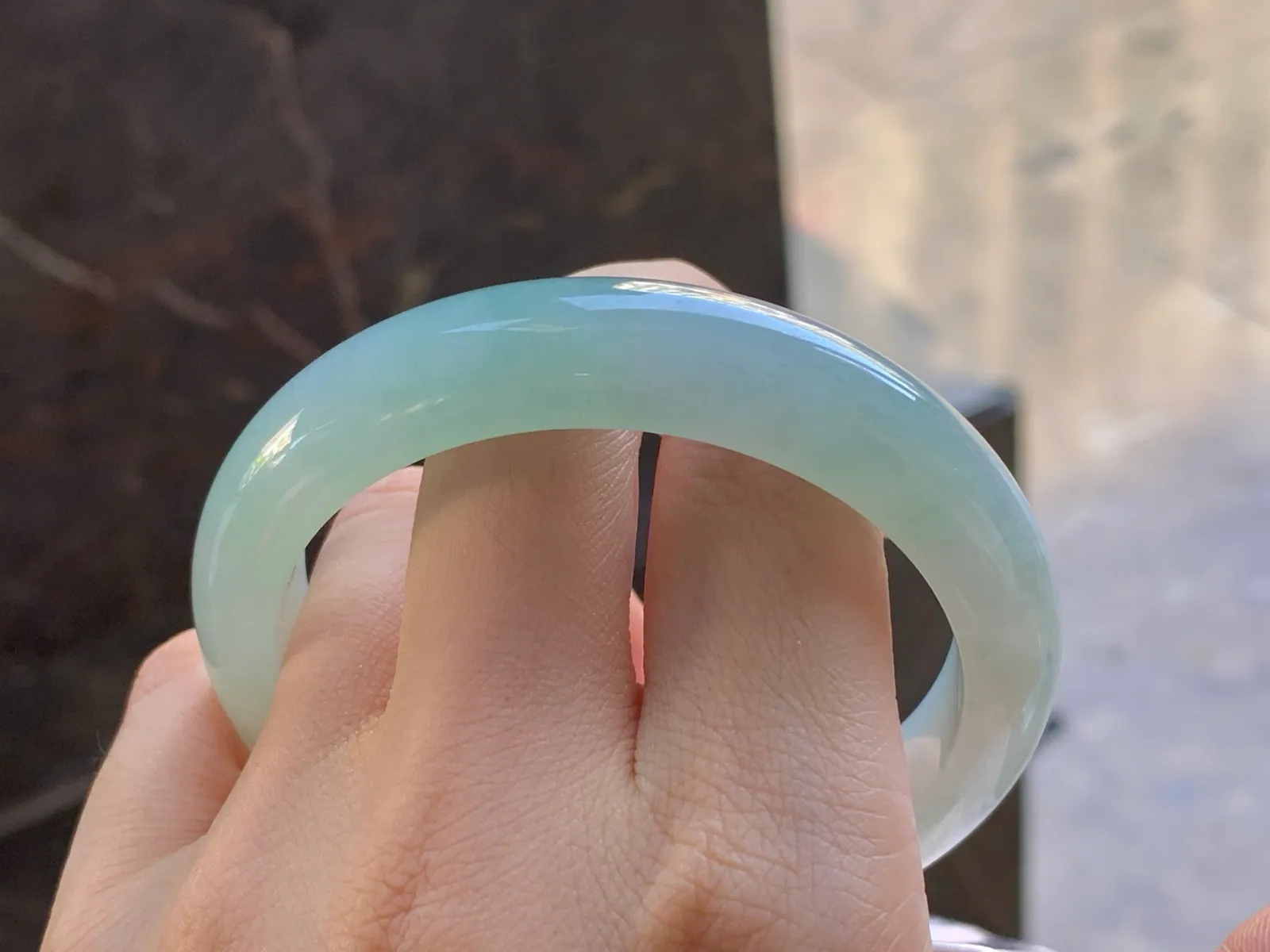 Type A Jadeite Flat Bangle, Glutinous Pale Blue-Green, 57mm (9)