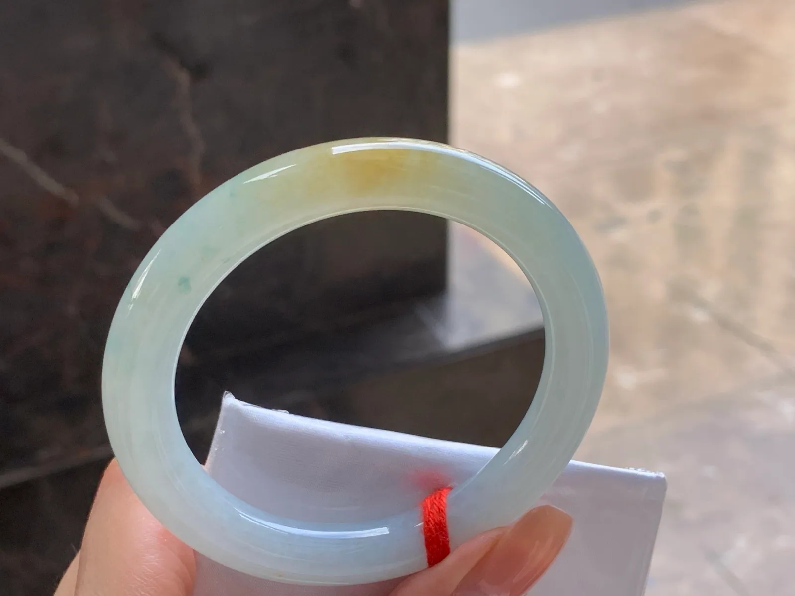 Natural Type A Jadeite Round Bangle, Yellow & Green, 55.4mm (4)