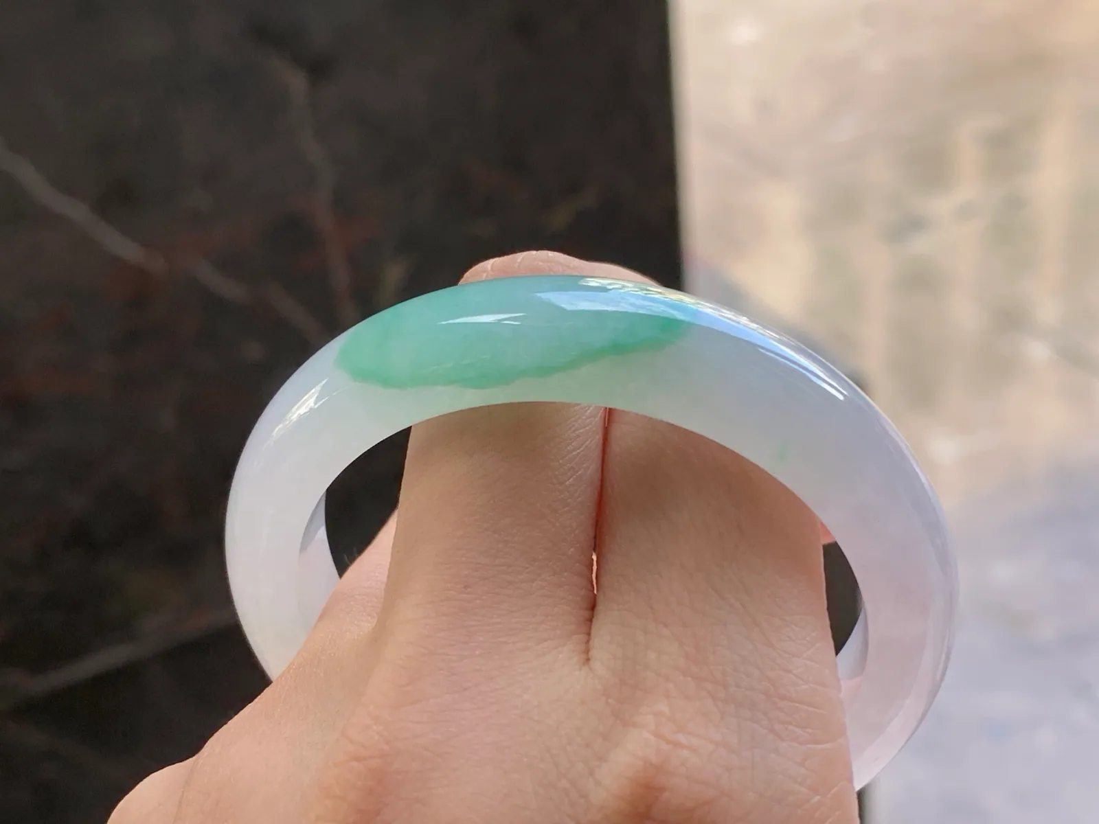 Type A Jadeite Flat Bangle, White & Green, 52.5mm (9)
