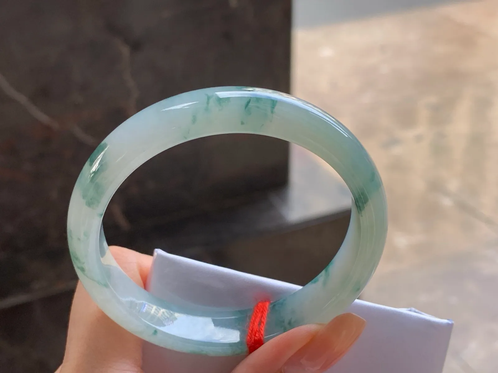 Natural Type A Jadeite Bangle, Floating Green Flowers, 57mm (6)