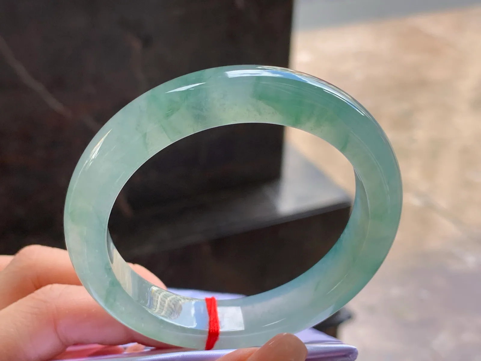 Type A Jadeite Flat Bangle, Icy Blue Flower, 56mm (3)